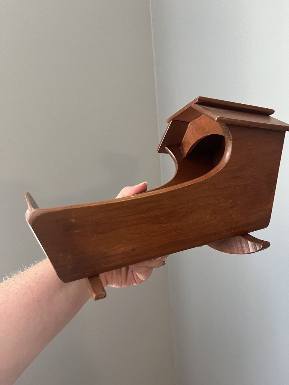 Vintage Wooden Sleigh Doll Cradle Woodcroftery Fruitwood Cherry Made In America
